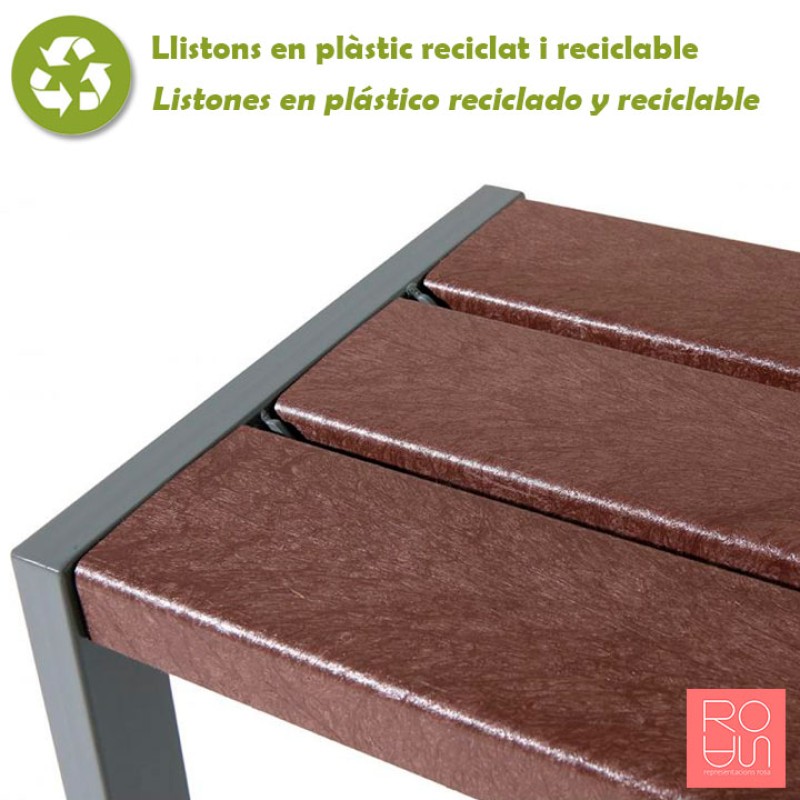 Banqueta Silaos per marquesines d'autobús en acer i plàstic reciclat